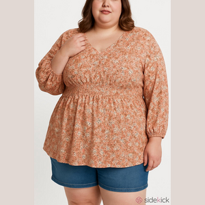 Blouse Retro Floral Long sleeves V-neckline Pink Size 3X SONOMA